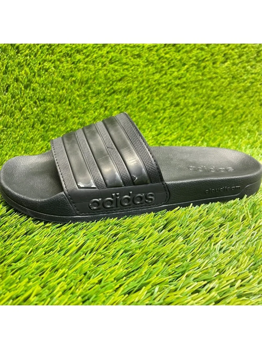 Adidas Adilette Shower Mens Size 7 All Black Beach Outdoor Slip On Slide Sandals